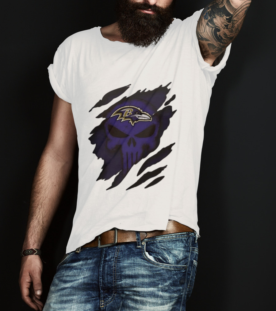 Baltimore Ravens Punisher Skull Crossover Fan Merchandise T-Shirt