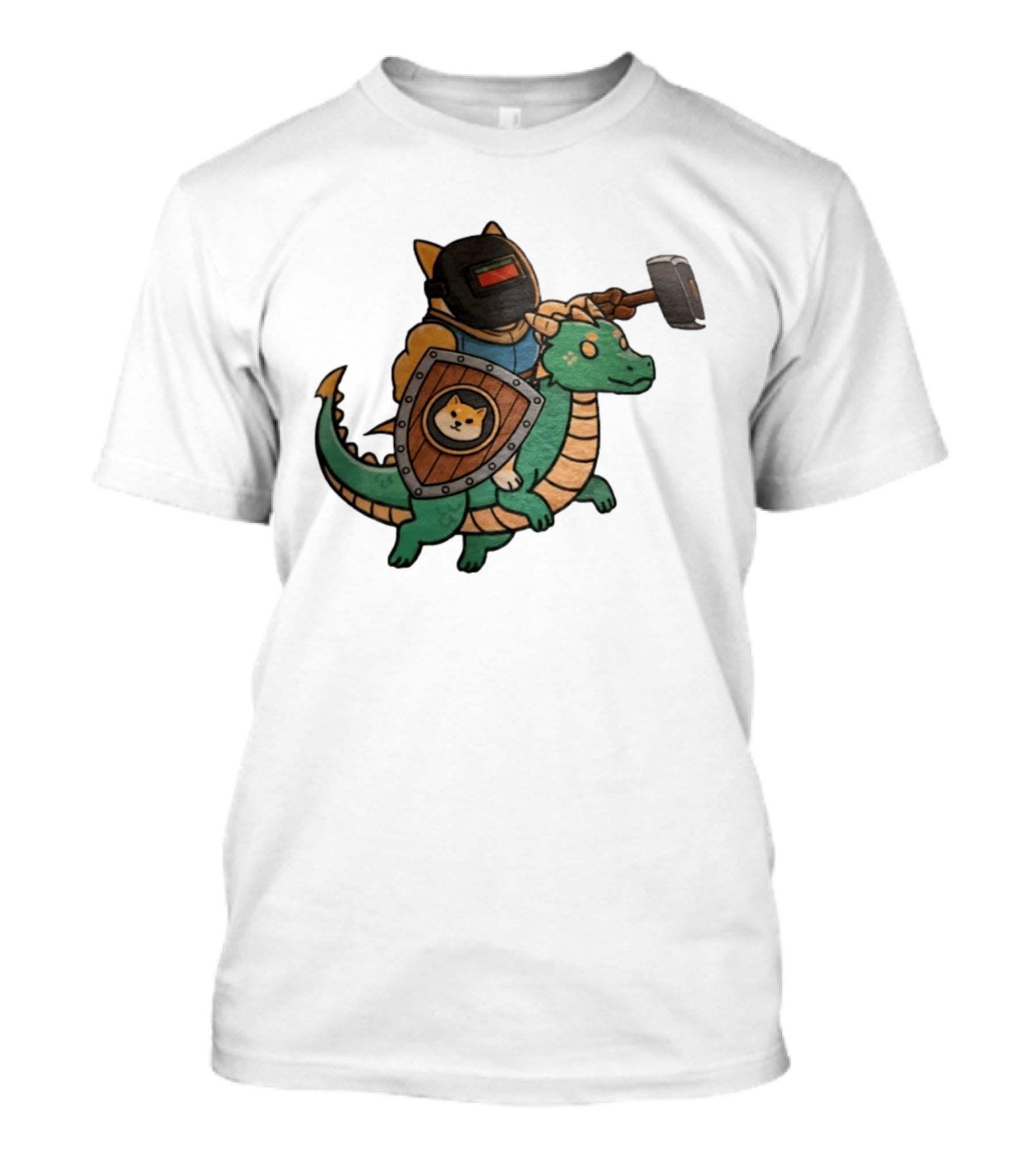 Doge Memes Warrior Dragon Ride Welding Mask Hammer And Shield T-Shirt