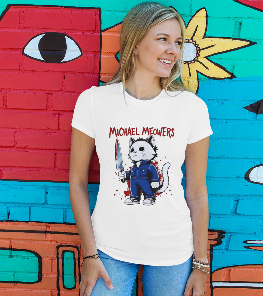 Michael Meowers Halloween Slasher Cat With Knife T-Shirt