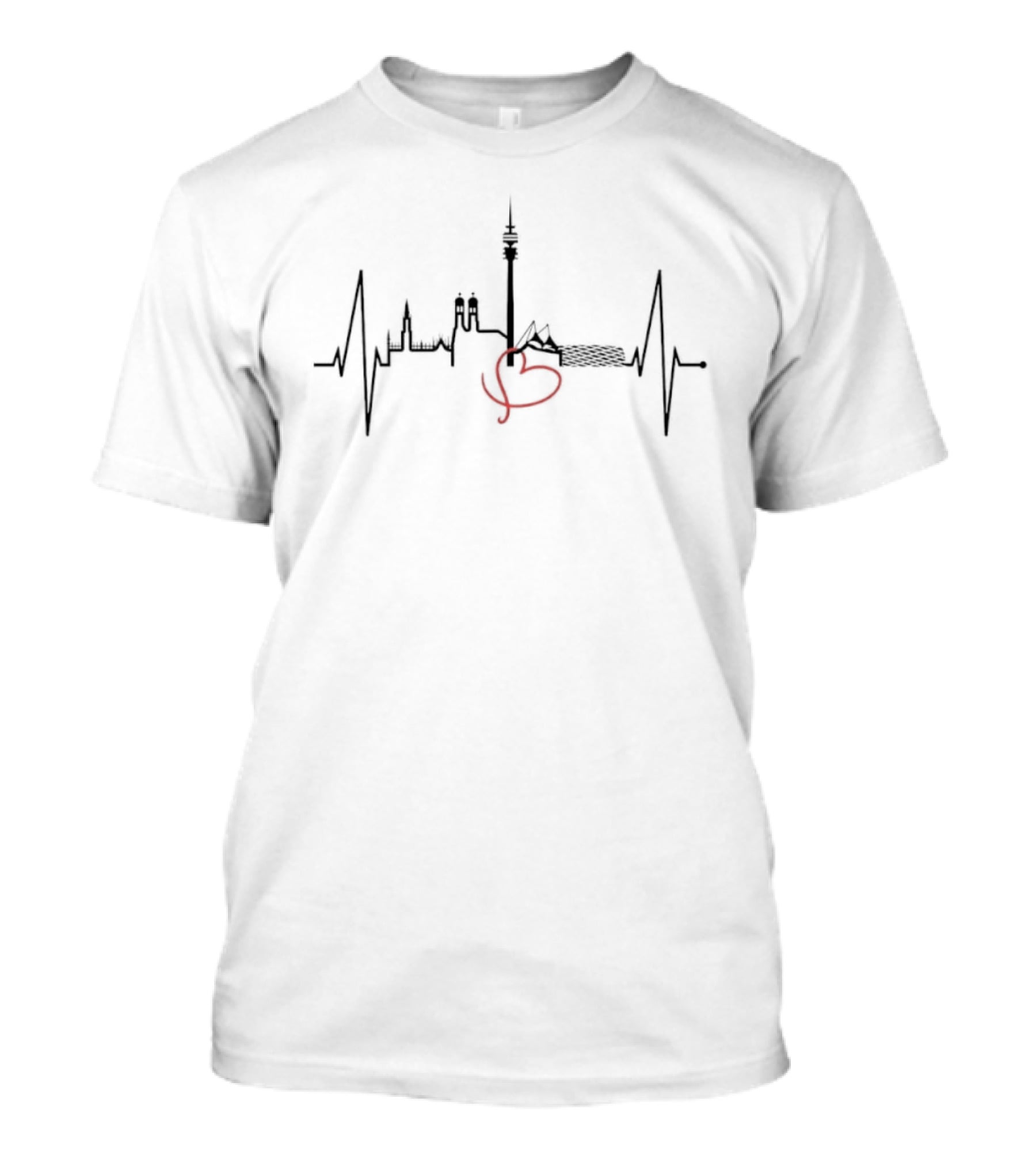 Munich Skyline Heartbeat EKG Germany Cityscape Iconic Landmarks T-Shirt