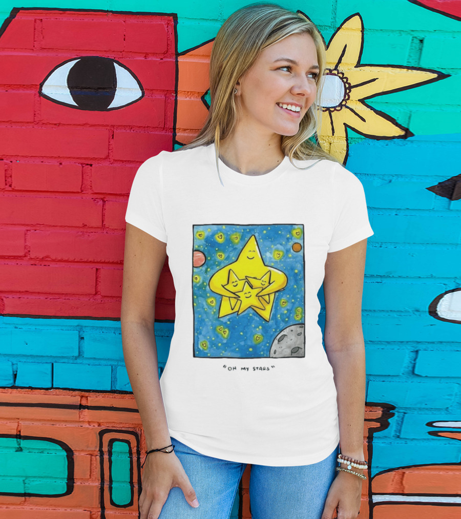 Oh My Stars Family Of Stars Celestial Background With Planets And Hearts T-Shirt