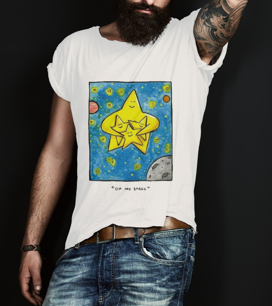 Oh My Stars Family Of Stars Celestial Background With Planets And Hearts T-Shirt