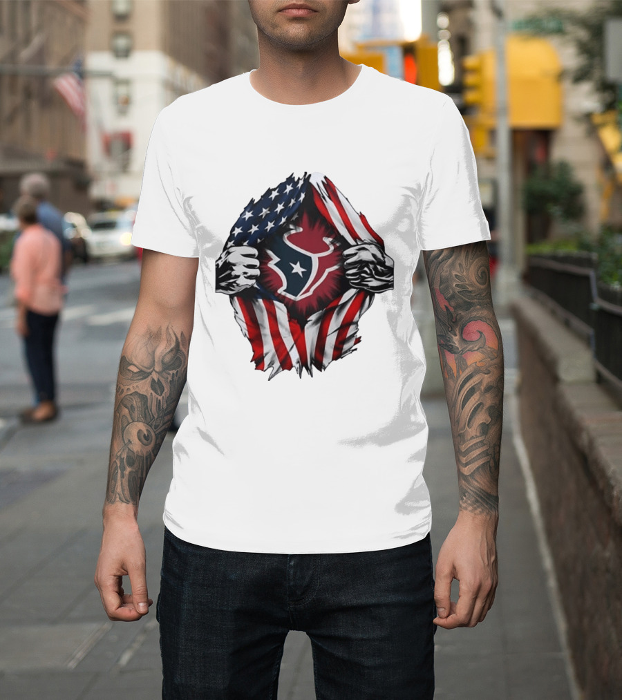 Houston Texans American Flag Ripped Chest NFL Fan T-Shirt