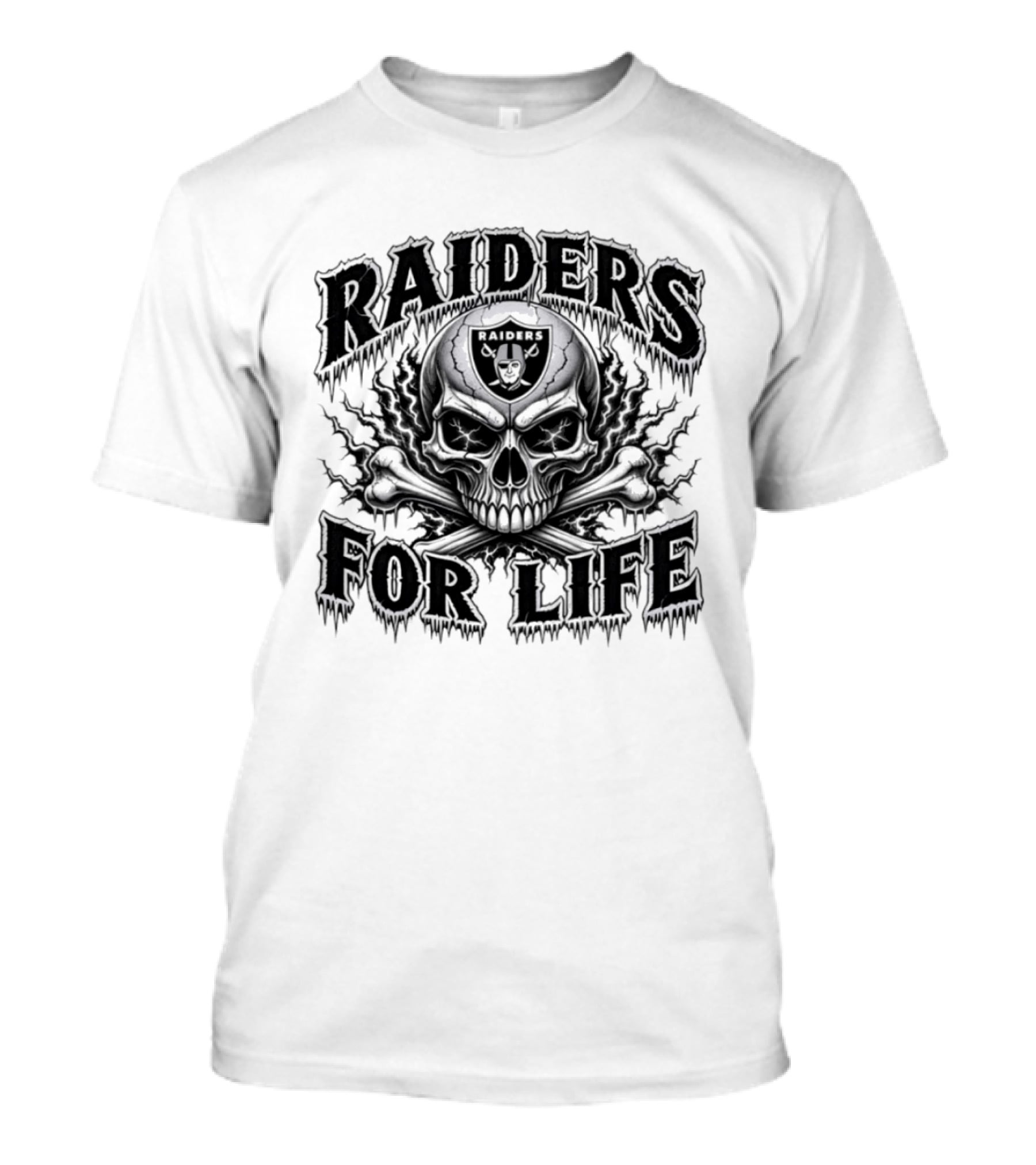 Raiders For Life Skull And Crossbones Melting Drip T-Shirt