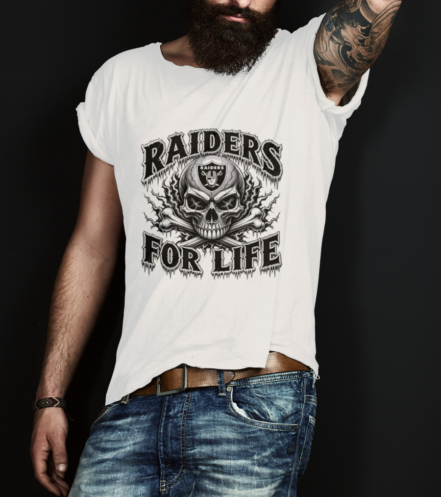 Raiders For Life Skull And Crossbones Melting Drip T-Shirt