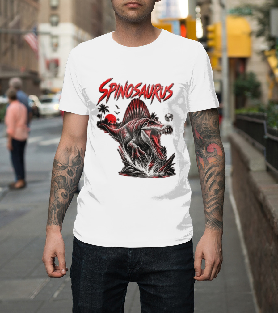 Spinosaurus Late Cretaceous 112 93 Million Years Ago Apex Predator Dinosaur Tropical Scene T-Shirt