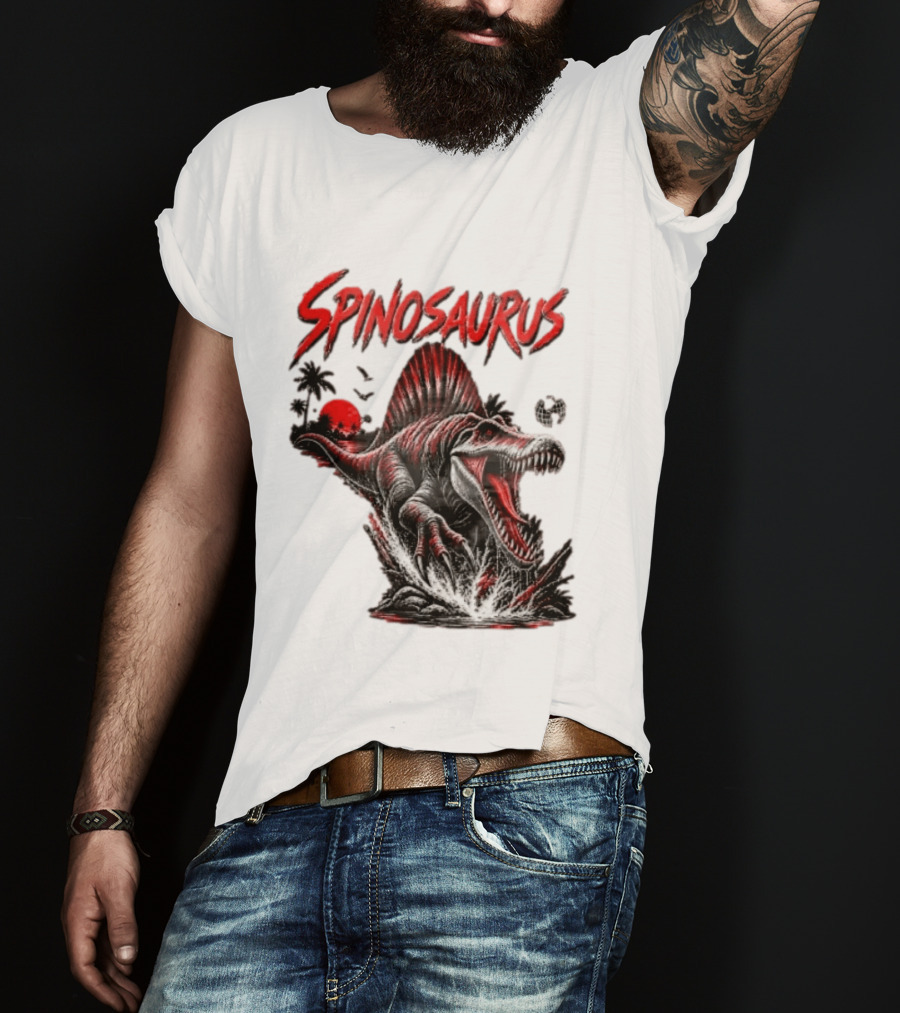 Spinosaurus Late Cretaceous 112 93 Million Years Ago Apex Predator Dinosaur Tropical Scene T-Shirt