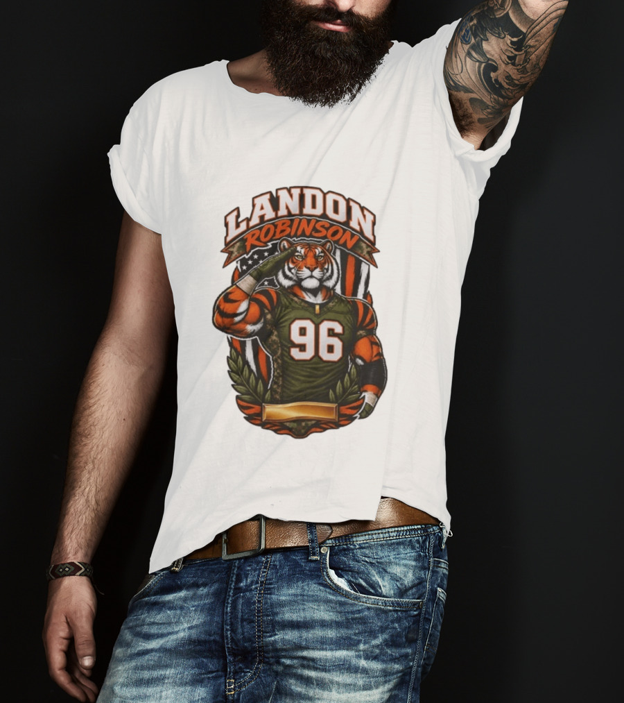 Landon Robinson 96 Tiger American Flag Salute T-Shirt