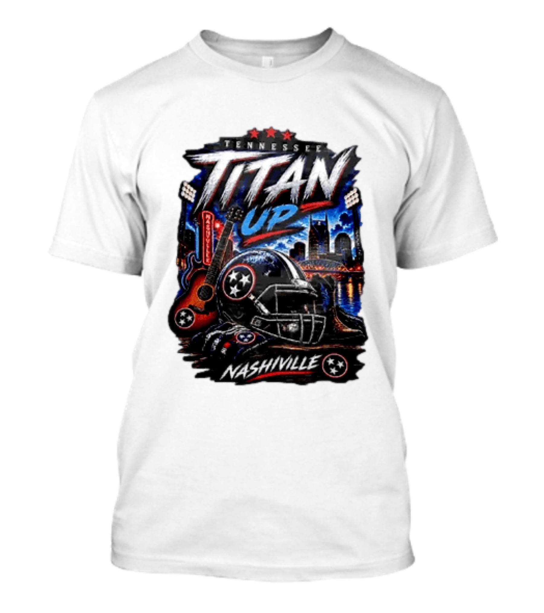 Tennessee Titan Up Football Helmet Guitar Nashville Skyline Titans T-Shirt