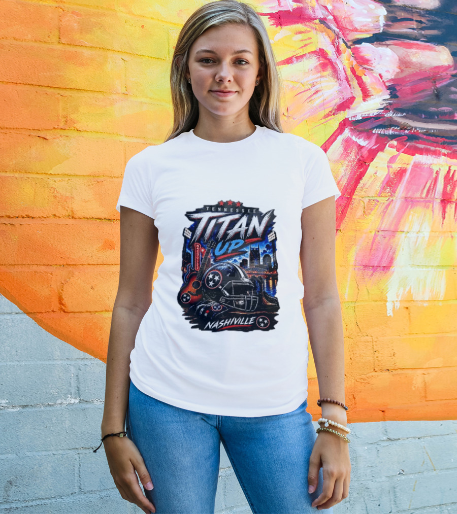 Tennessee Titan Up Football Helmet Guitar Nashville Skyline Titans T-Shirt