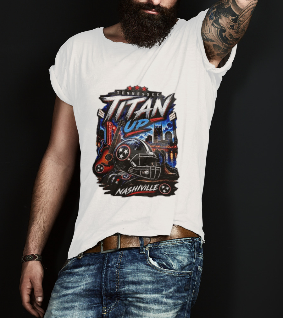 Tennessee Titan Up Football Helmet Guitar Nashville Skyline Titans T-Shirt