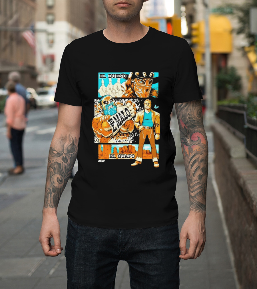 AEW El Bueno El Malo El Guapo Wrestling Comic T-Shirt