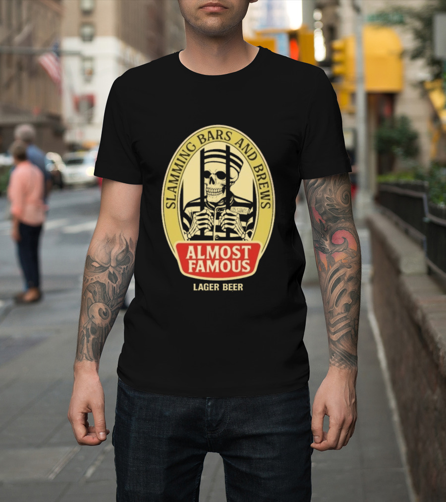 Almost Famous Slamming Bars And Brews Lager Beer Skeleton T-Shirt