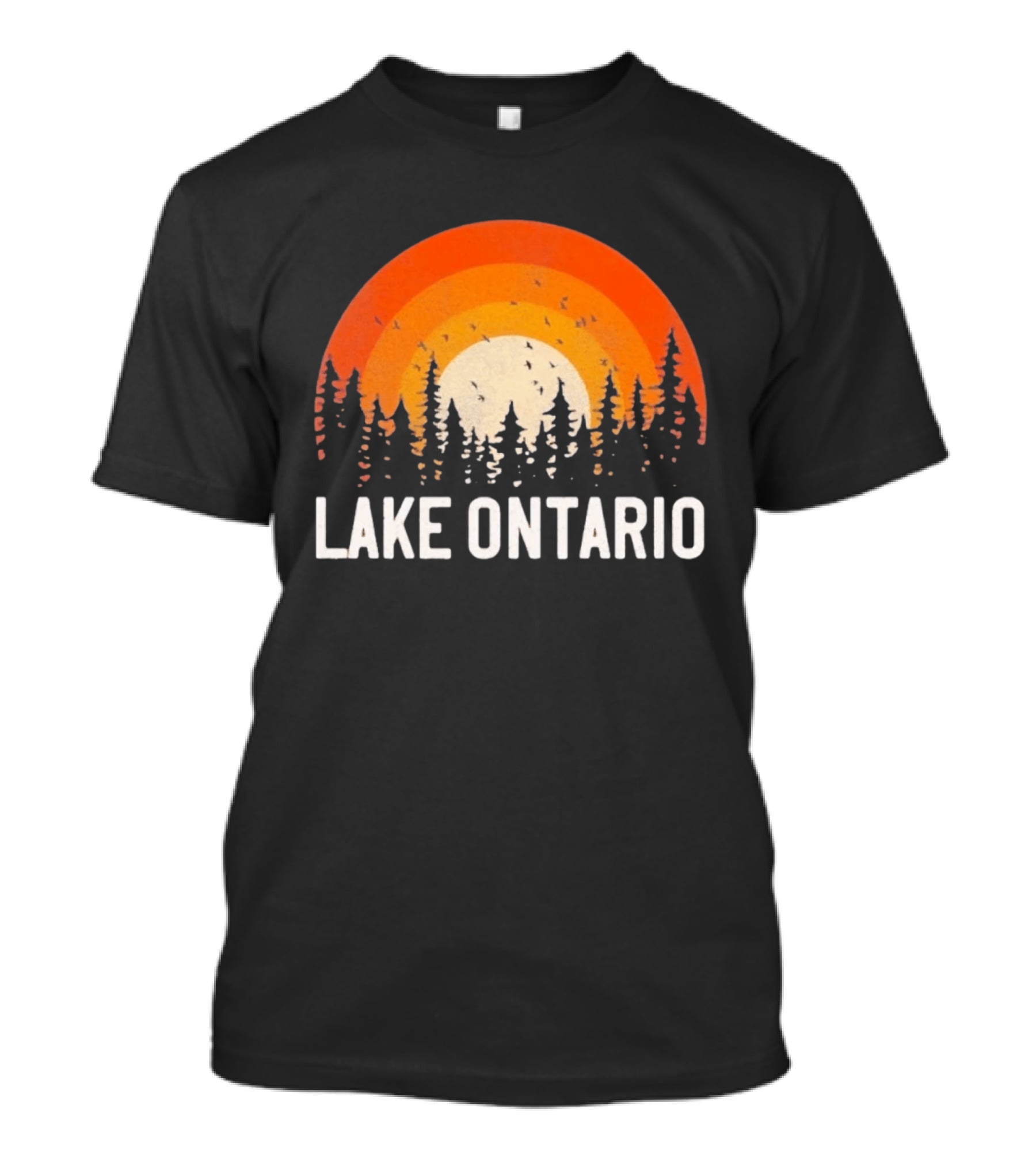 Lake Ontario Sunset Forest Birds Nature Scene With Orange Yellow Gradient T-Shirt