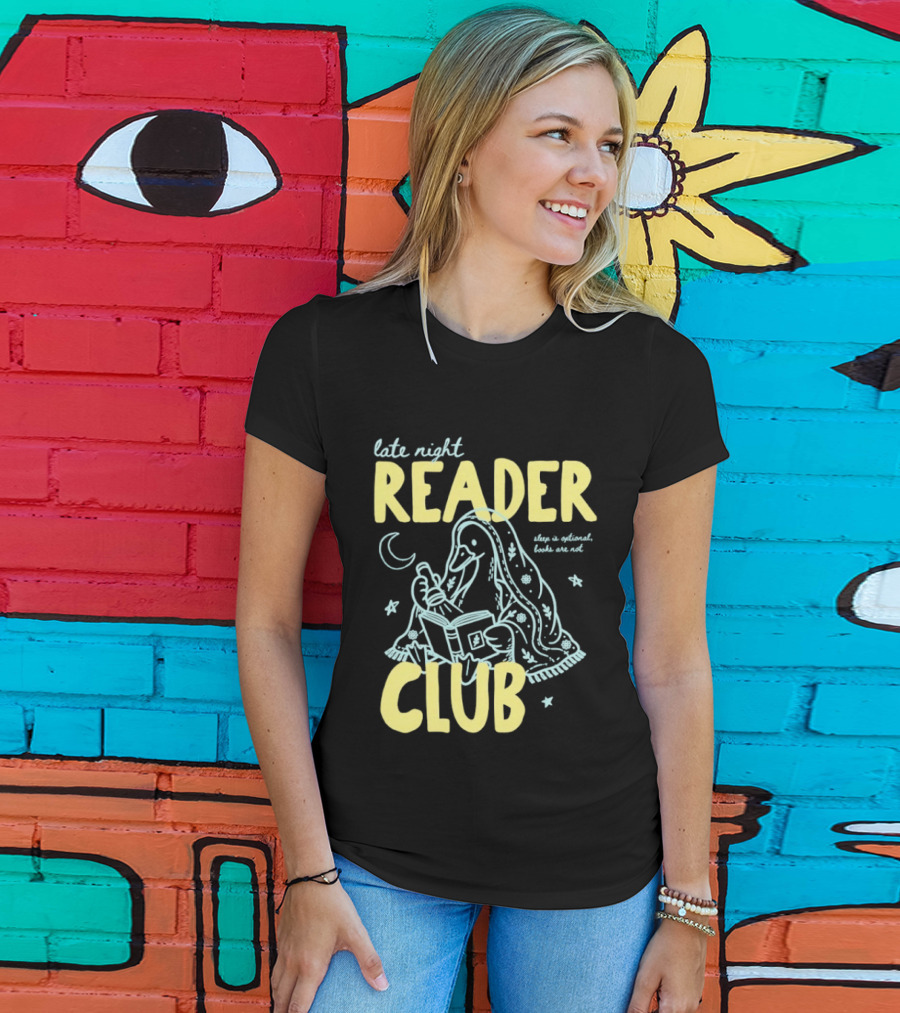 Late Night Reader Club Penguin Reading Moon Stars Sleep Is Optional Books Are Not T-Shirt