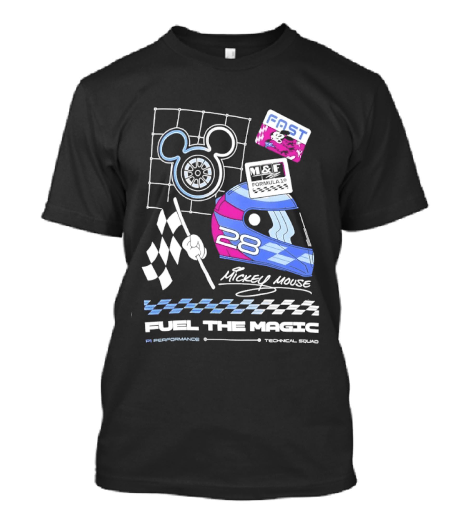 Mickey Mouse Fast Formula 1 Racing Helmet Fuel The Magic P1 Performance T-Shirt