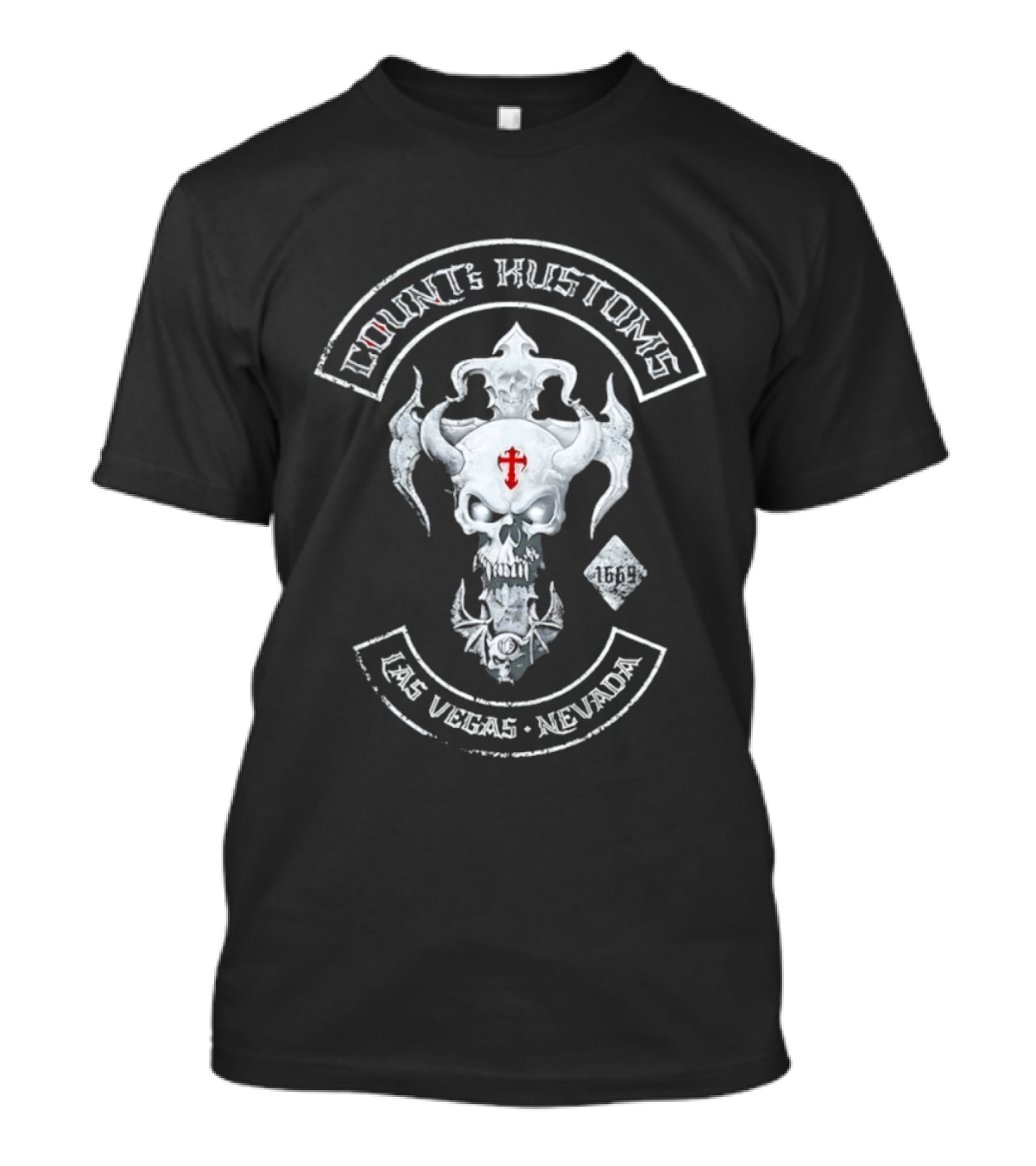 Count's Kustoms Las Vegas Nevada Skull With Cross 1669 T-Shirt