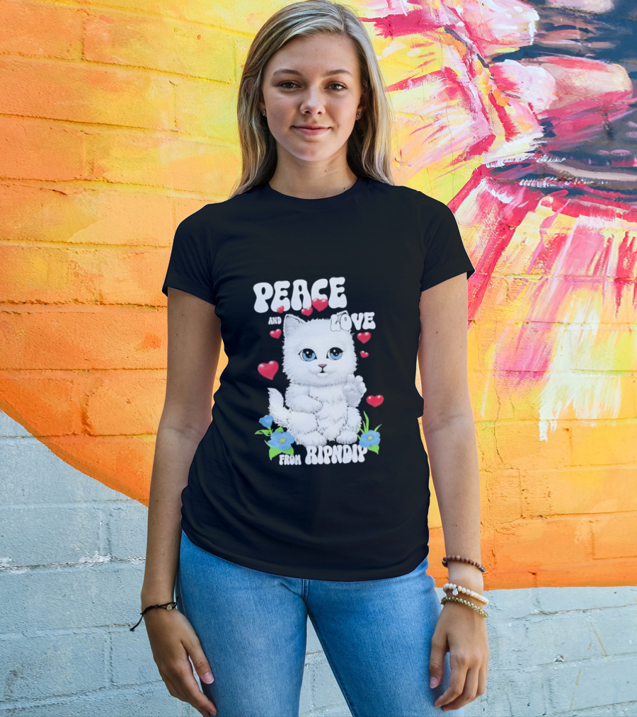 Peace And Love Ripndip Cat Kitten Hearts And Flowers T-Shirt