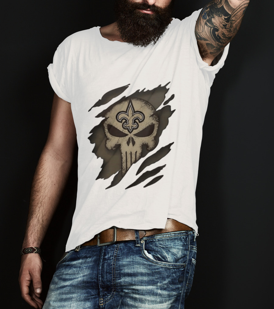 New Orleans Saints Punisher Skull Fleur De Lis Collaboration T-Shirt