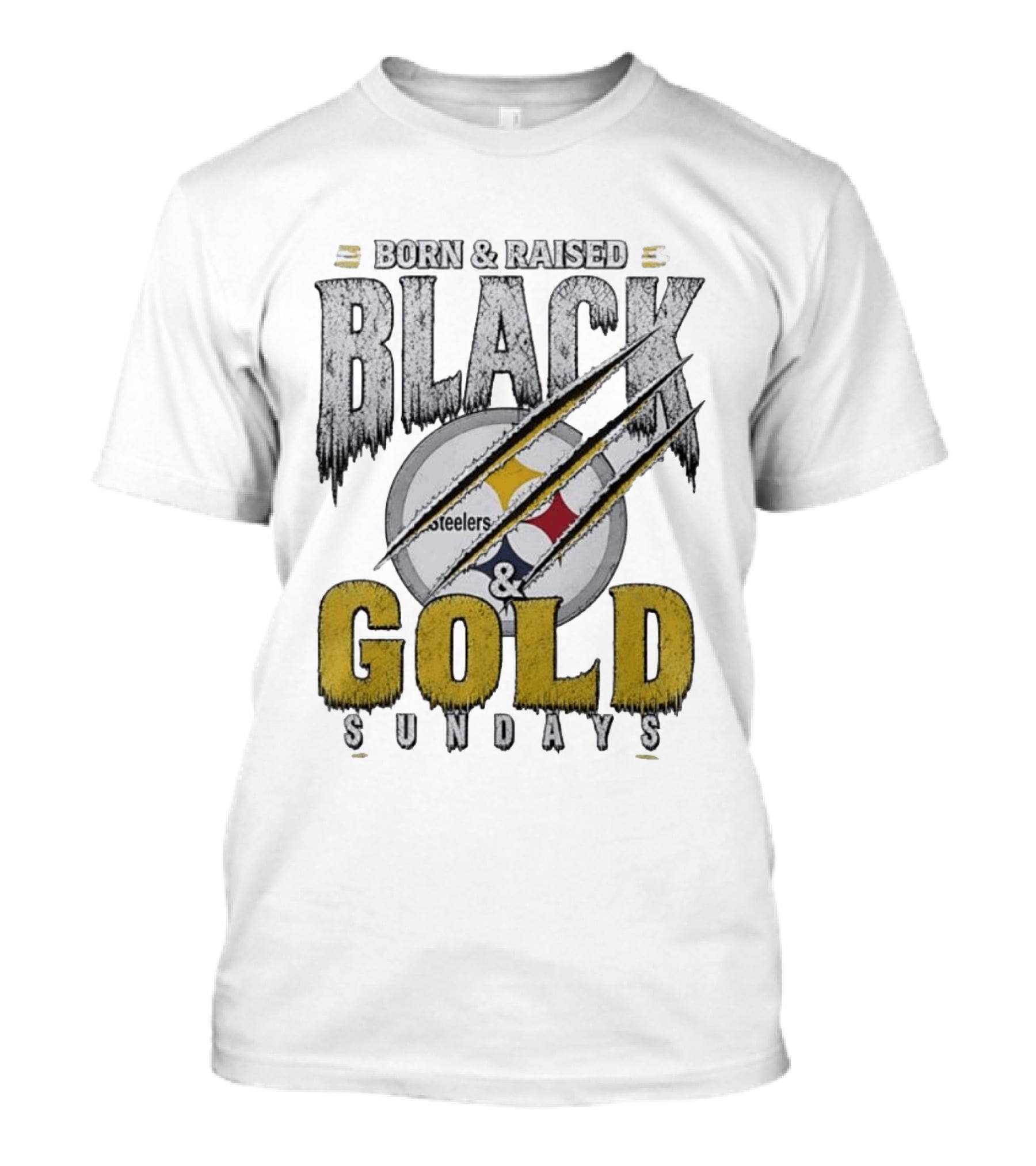 Born And Raised Pittsburgh Steelers Black Gold Sundays T-Shirt