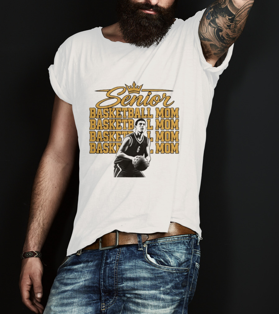 Senior Basketball Mom With Player Silhouette And Crown T-Shirt
