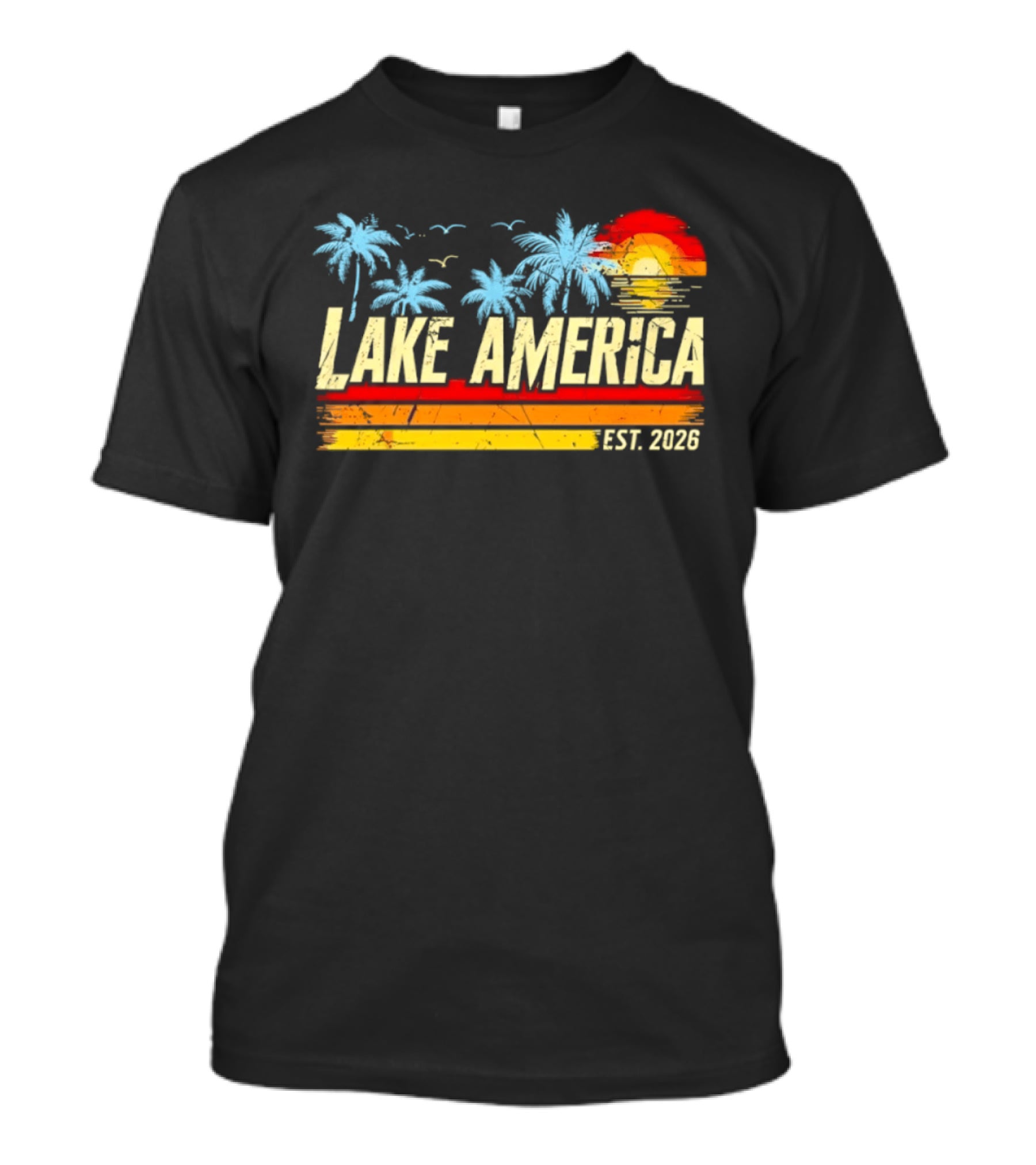 Lake America Sunset Palms Vintage Est 2026 T-Shirt