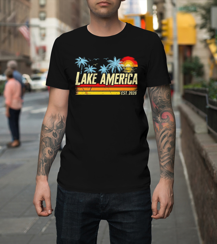 Lake America Sunset Palms Vintage Est 2026 T-Shirt