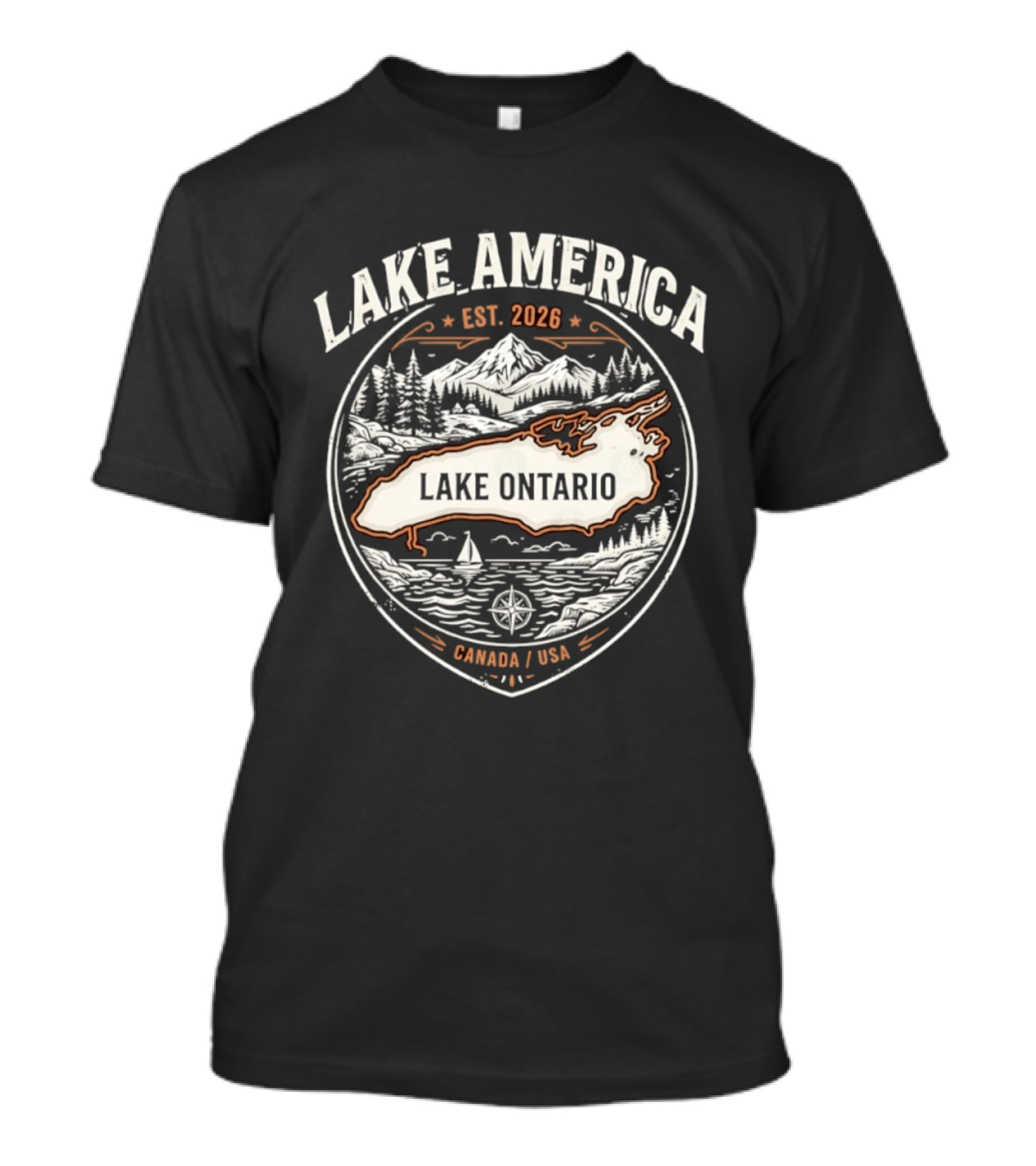 Lake America Est 2026 Lake Ontario Canada USA Scenic T-Shirt