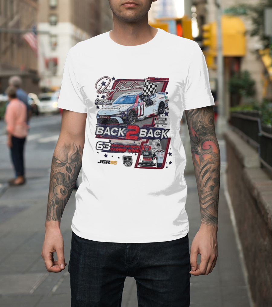 Denny Hamlin 60 NASCAR Cup Series Career Wins Back 2 Back Joe Gibbs Racing Michigan International Speedway NASCAR Cup Series Firekeepers Casino 400 T-Shirt