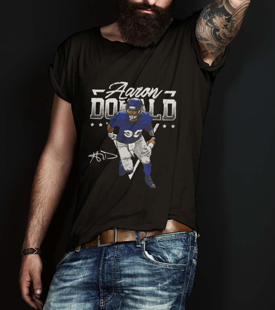 Aaron Donald Halftone Distressed Stars Player Photo T-Shirt