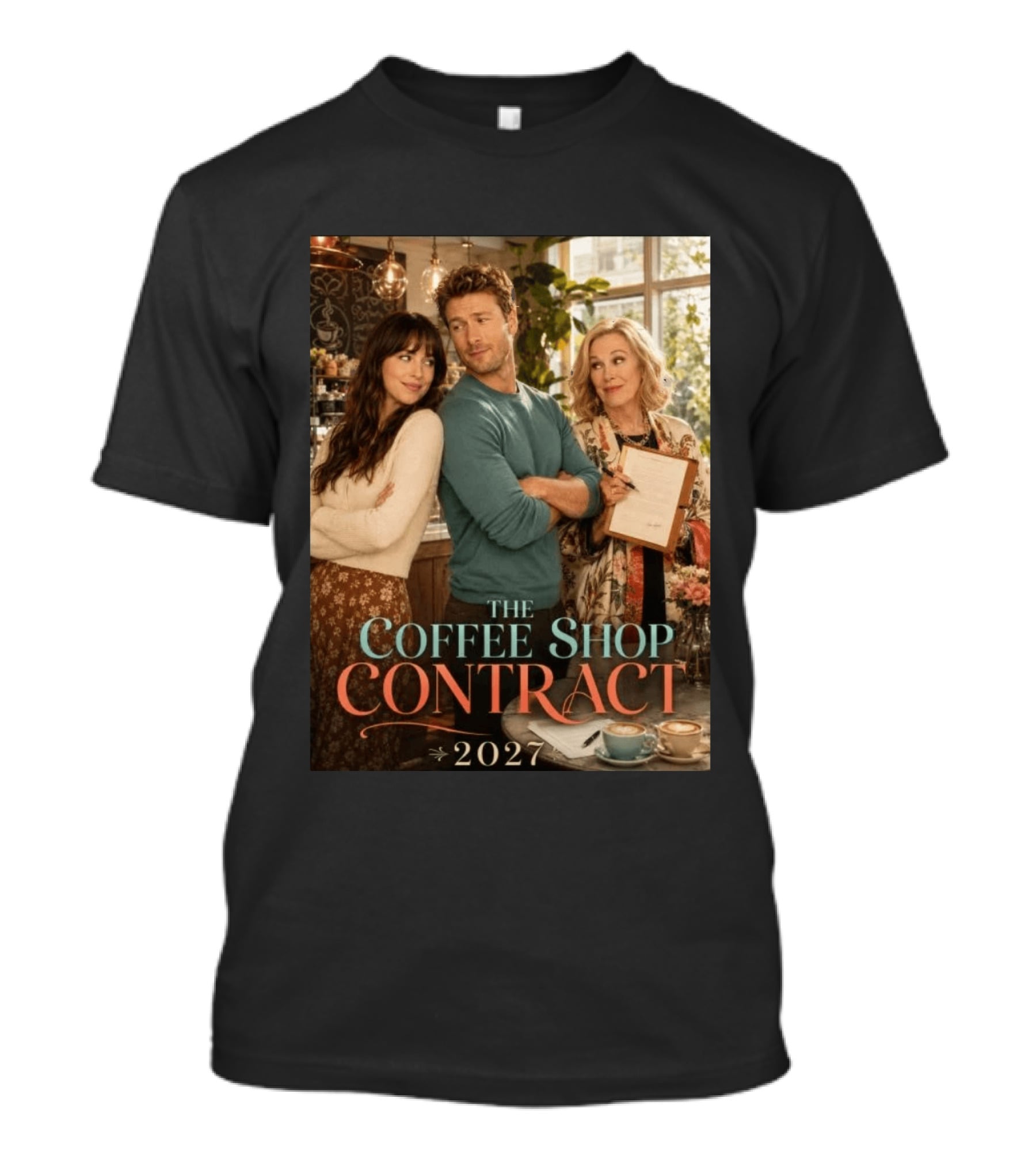 The Coffee Shop Contract 2027 Cozy Romantic Comedy Scene T-Shirt