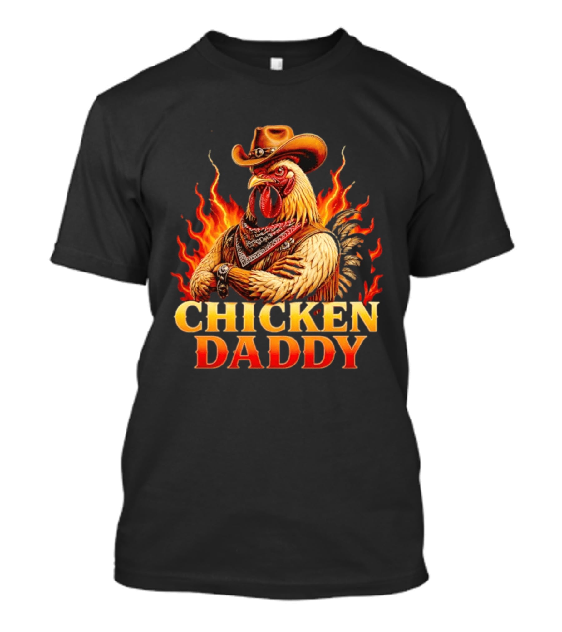 Chicken Daddy Cowboy Rooster With Flames And Bandana T-Shirt