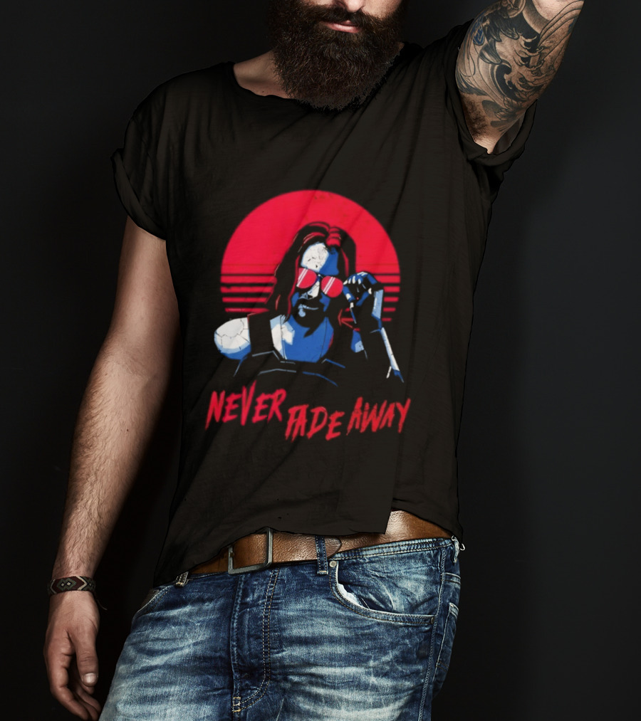Johnny Silverhand Never Fade Away Retro Red Sun Glasses T-Shirt