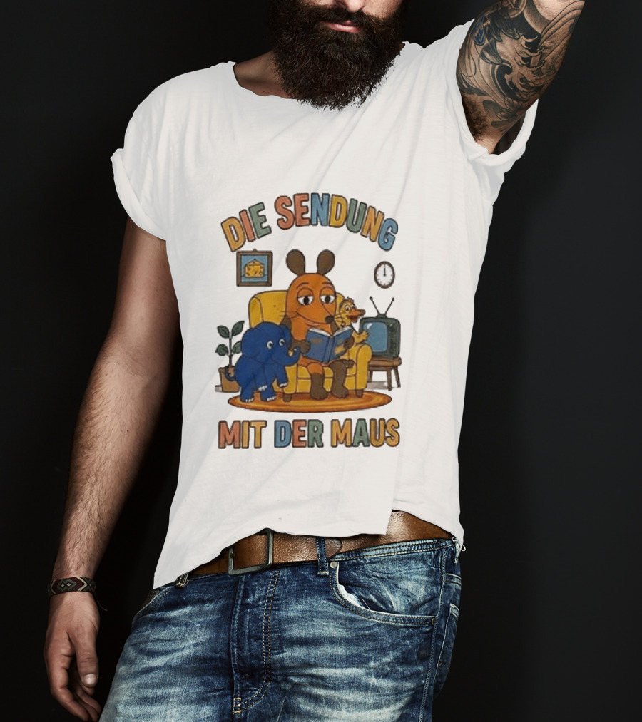 Die Sendung Mit Der Maus Cartoon Maus Ente Elefant Lesen Sitzung Wohnzimmeruhr T-Shirt