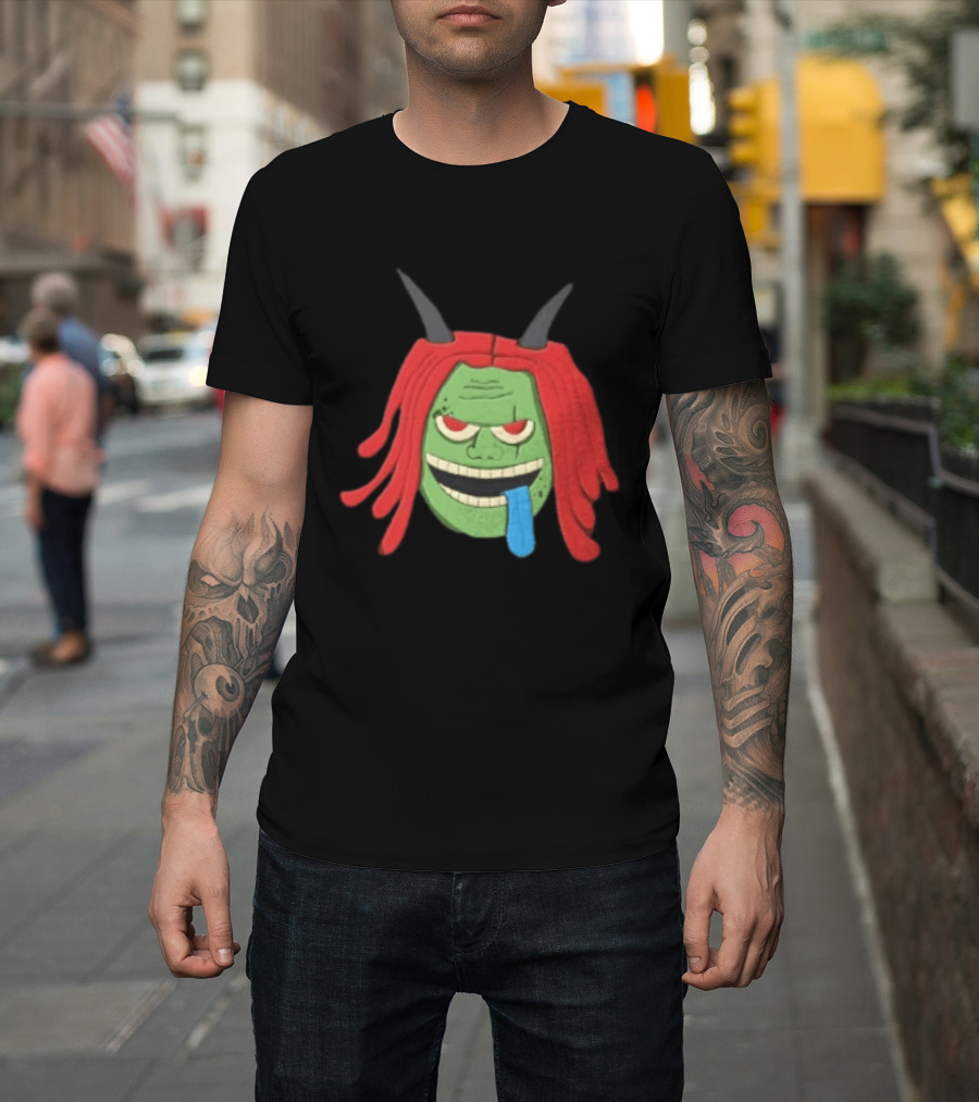 Trippie Redd Cartoon Green Devil Horns Red Hair Blue Tongue T-Shirt