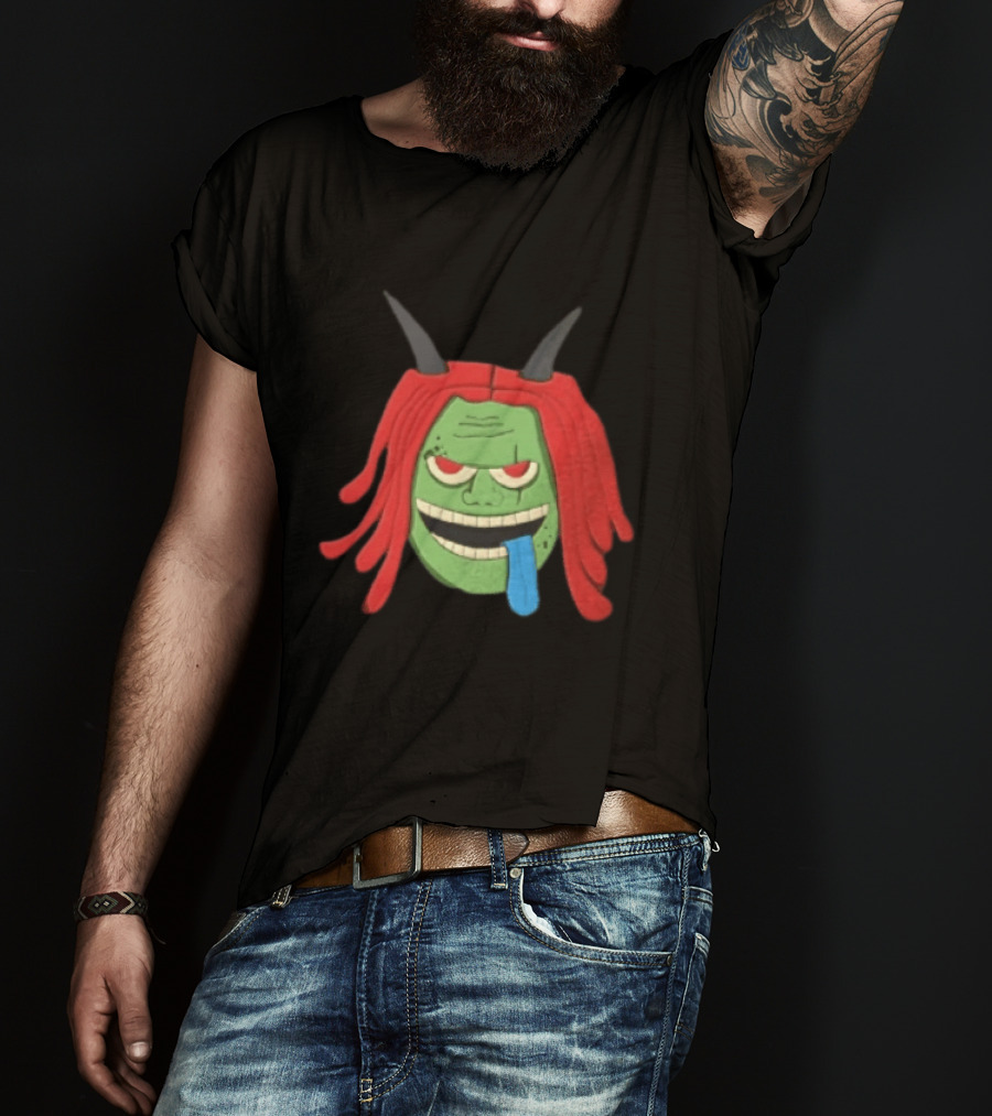 Trippie Redd Cartoon Green Devil Horns Red Hair Blue Tongue T-Shirt