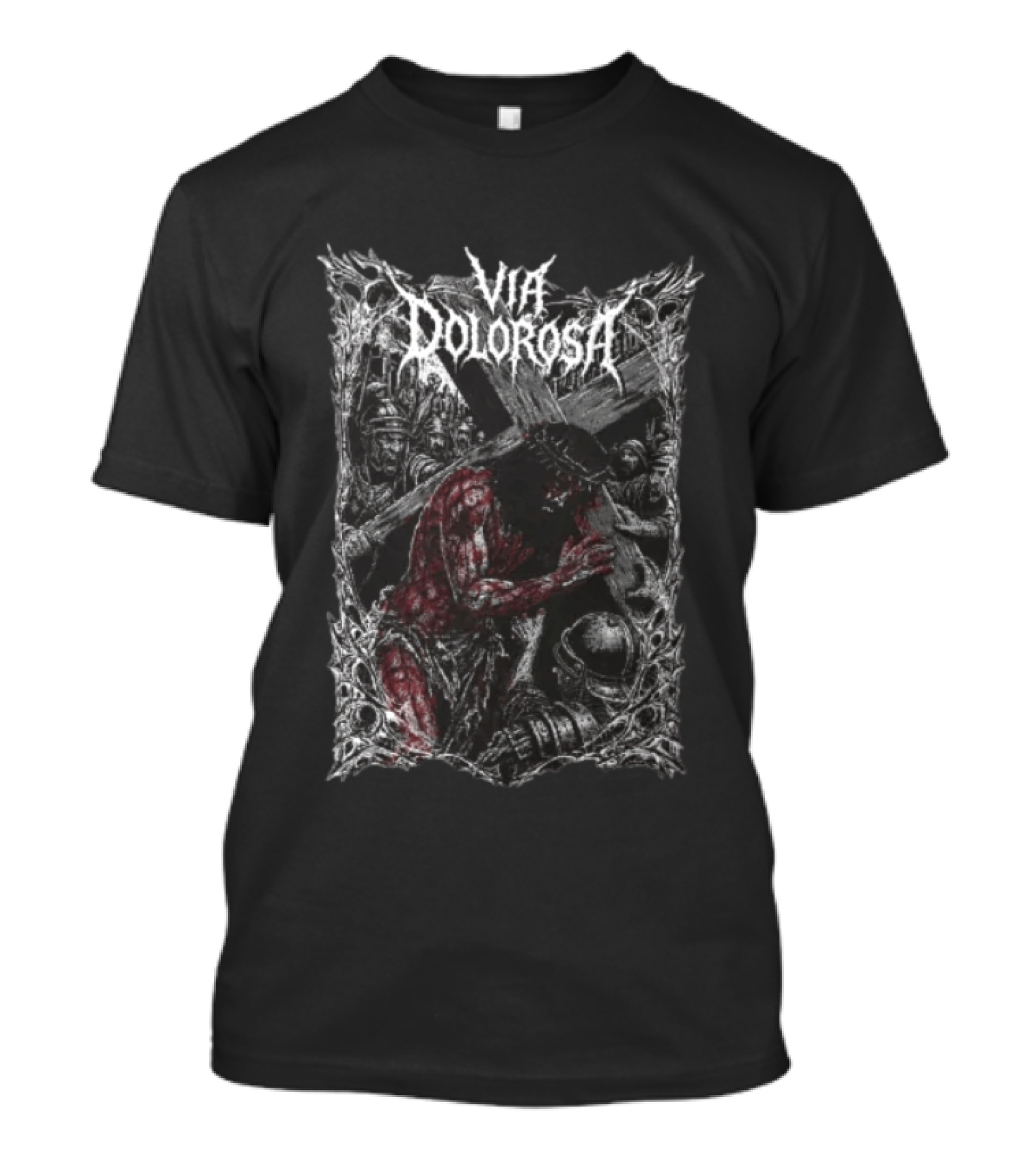 Via Dolorosa Jesus Christ Carrying Cross With Blood And Roman Soldiers T-Shirt