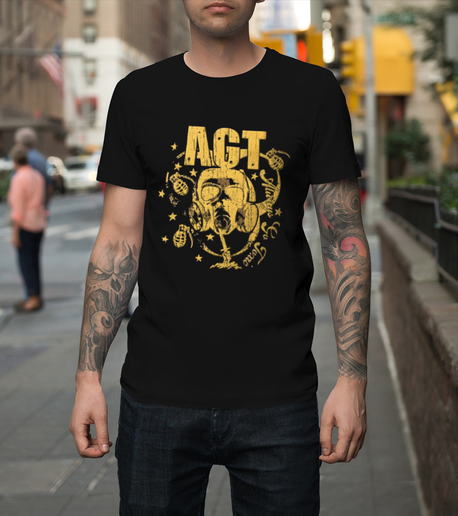 AGT Distressed Gas Mask Grenades Biohazard Stars T-Shirt