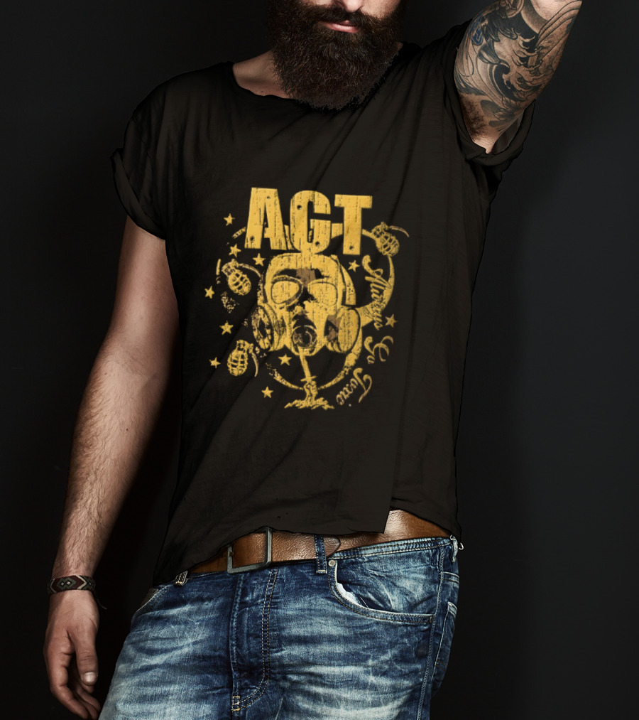 AGT Distressed Gas Mask Grenades Biohazard Stars T-Shirt
