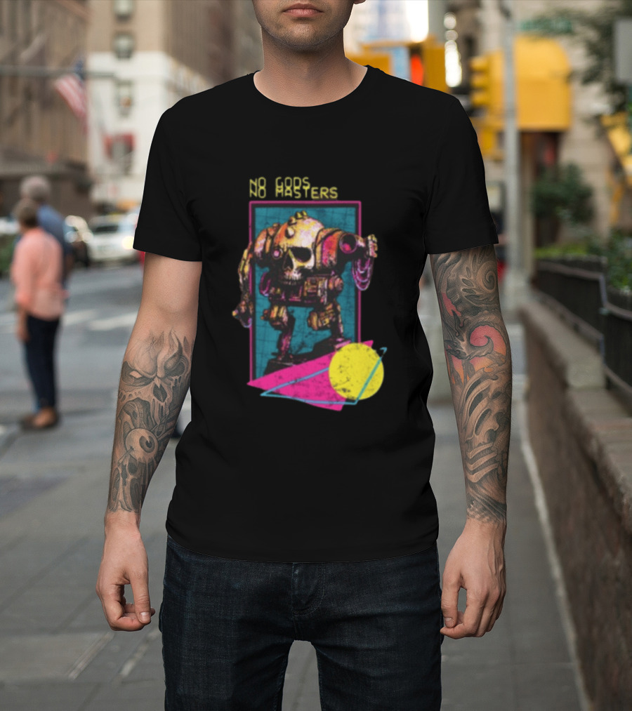Black Magic Creative Store BMC No Gods No Masters Skull Robot T-Shirt