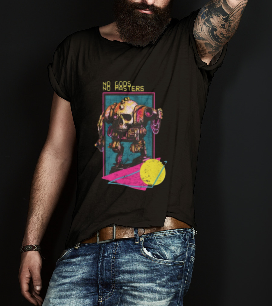 Black Magic Creative Store BMC No Gods No Masters Skull Robot T-Shirt
