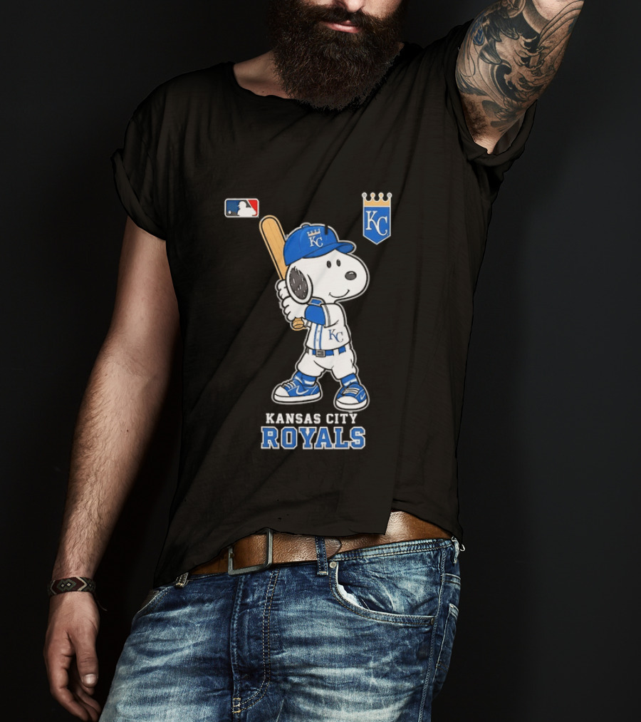 Snoopy Wearing Kansas City Royals Baseball Jersey Player MLB T-Shirt