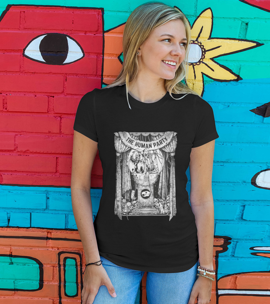 The Human Party Macabre Skeleton Dark Gothic Stage Curtain Scene T-Shirt