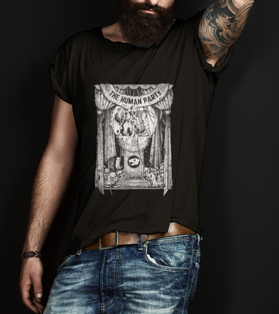 The Human Party Macabre Skeleton Dark Gothic Stage Curtain Scene T-Shirt