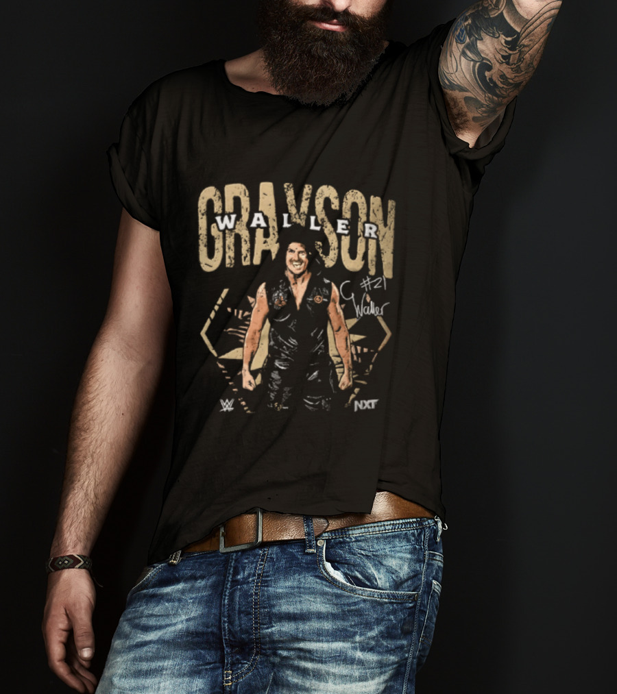Grayson Waller WWE NXT #21 Wrestler In Black Hooded Vest With Signature Pose T-Shirt