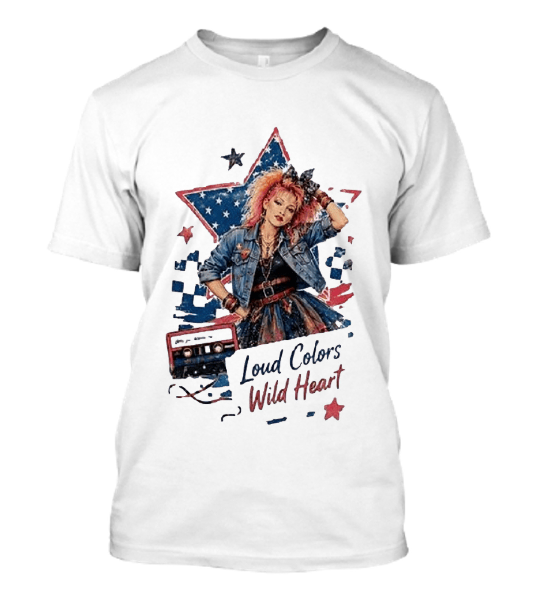 Cyndi Lauper Loud Colors Wild Heart Star Denim 80s Style Cassette T-Shirt