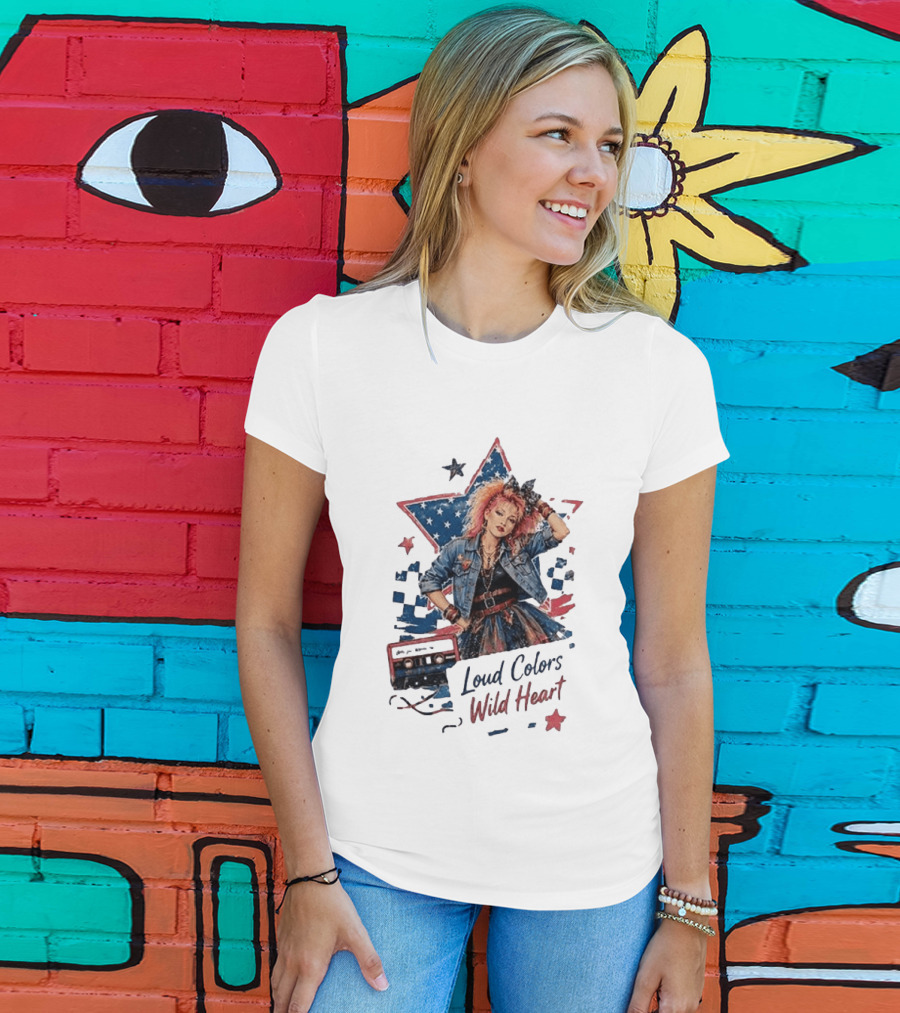 Cyndi Lauper Loud Colors Wild Heart Star Denim 80s Style Cassette T-Shirt