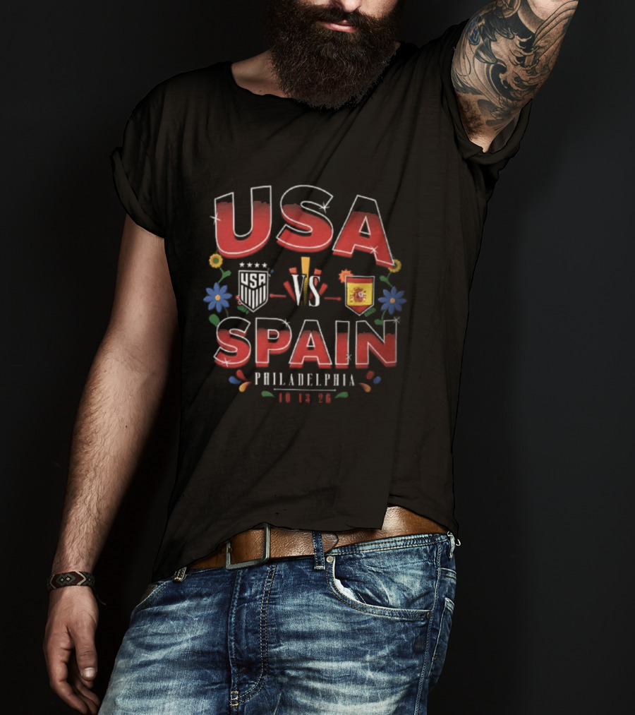 USA VS Spain Philadelphia October 18 2026 Floral Border T-Shirt