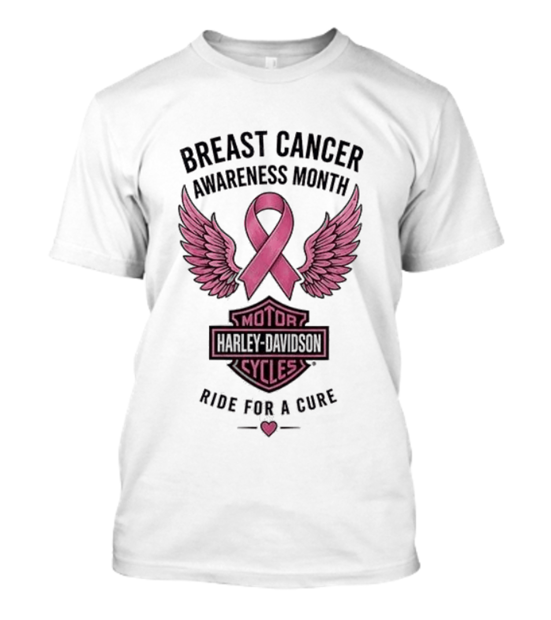Breast Cancer Awareness Month Harley Davidson Motor Cycles Pink Ribbon Ride For A Cure T-Shirt