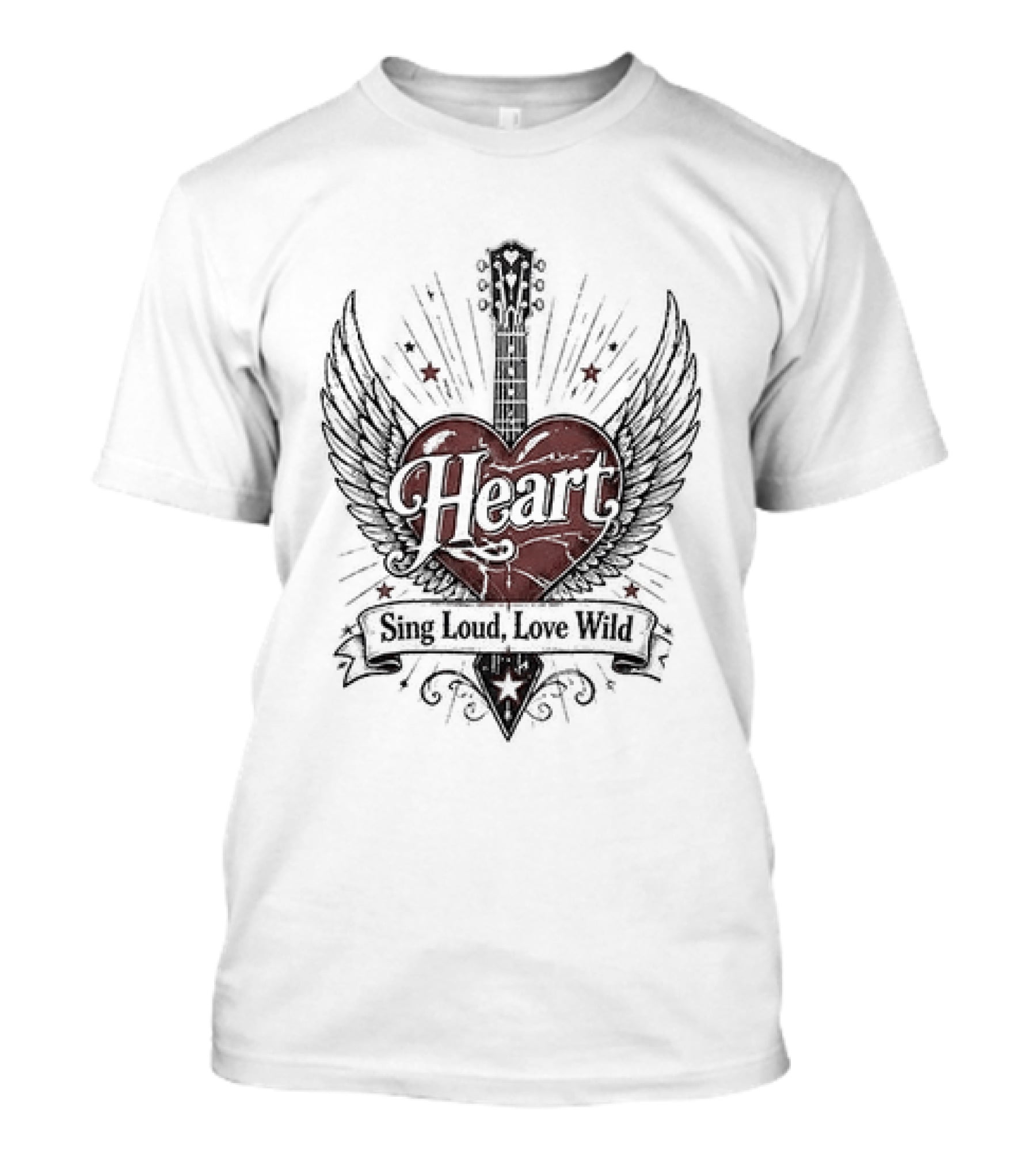 Heart Sing Loud Love Wild Wings Guitar T-Shirt